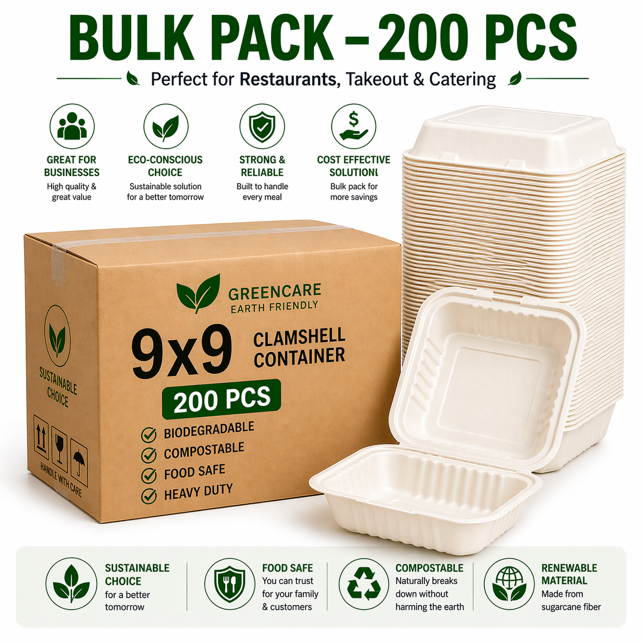 Premier Biodegradable CLAMSHELL 9 X 9 200CT
