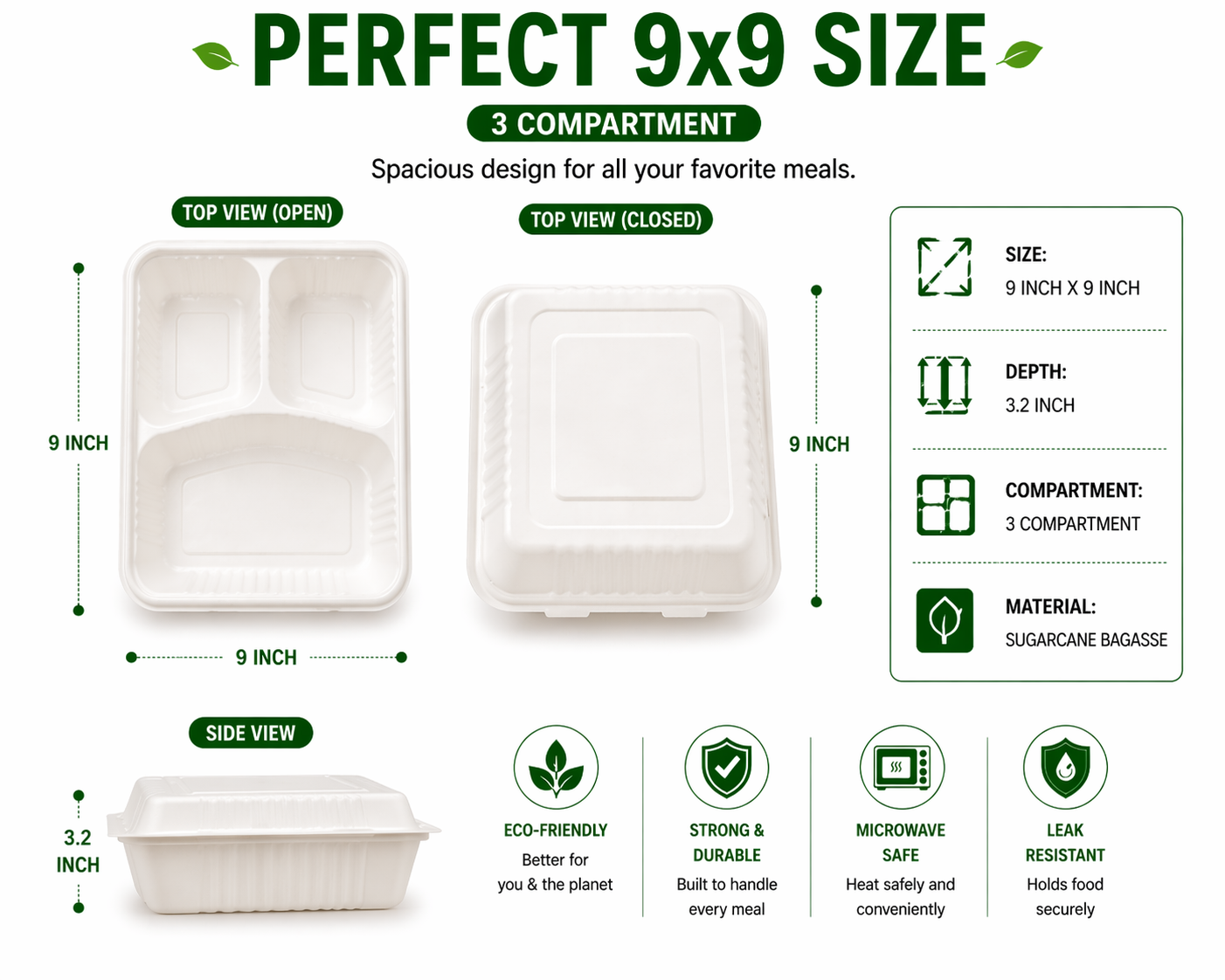Premier Biodegradable CLAMSHELL 9 X 9 3CP 200CT