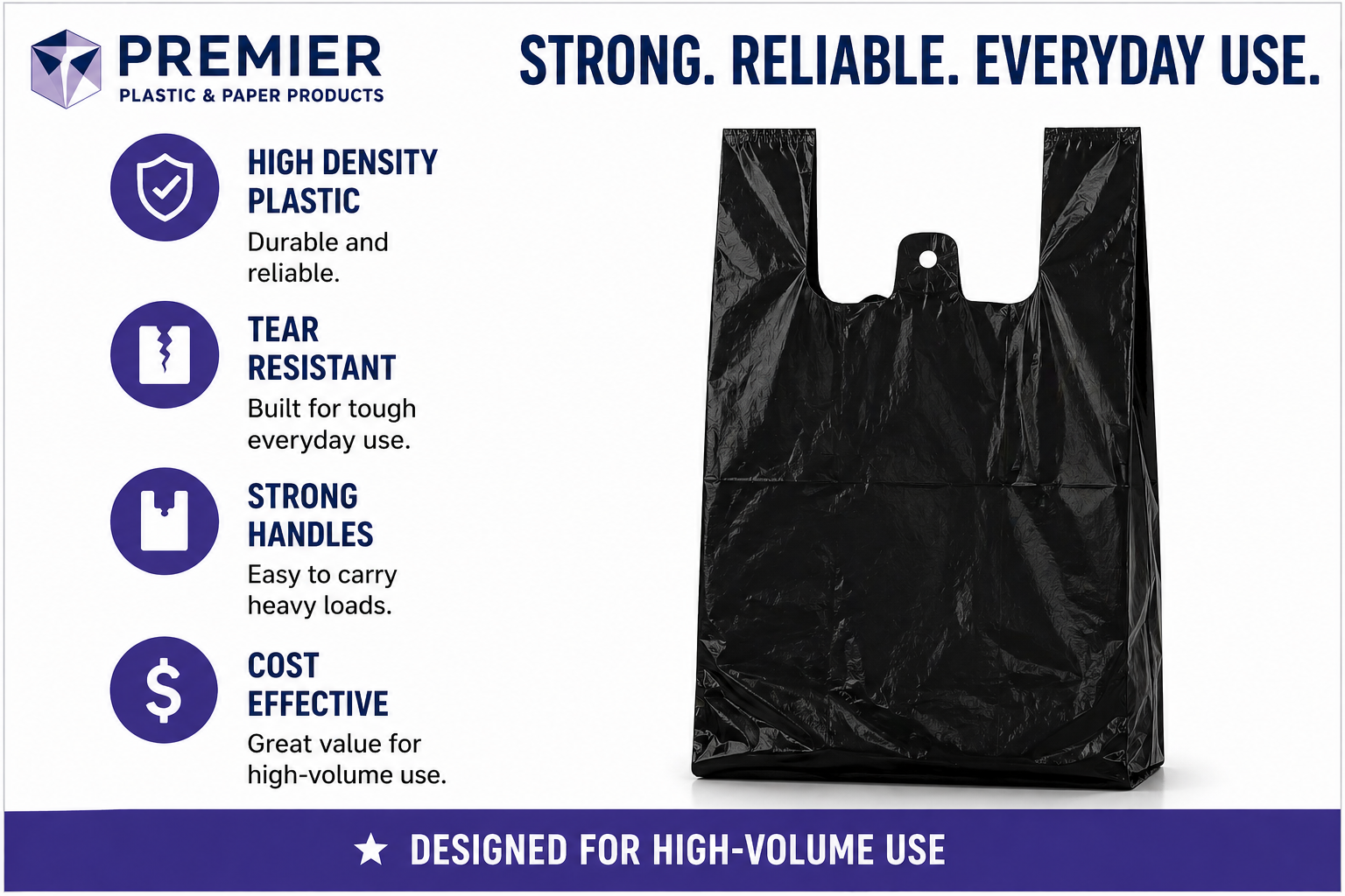 Premier 1/6 USA Easy Open 1000 CT BLACK PLAIN HEAVY BAG