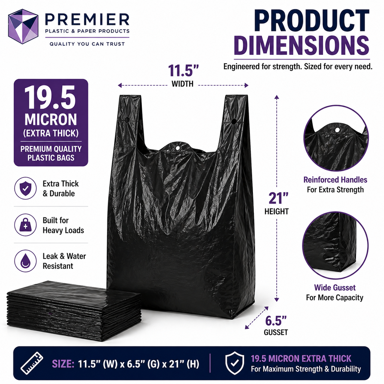 1/6 Large Easy Open 400pc BLACK SUPER HEAVY DUTY Plastic Bag