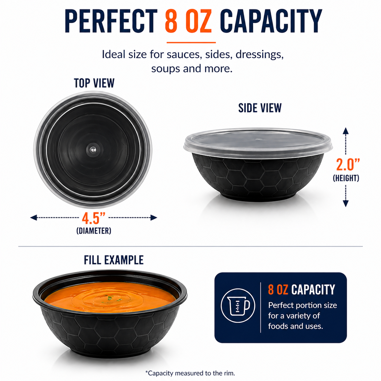 Premier Plastic Container BOWL 8 OZ BLACK