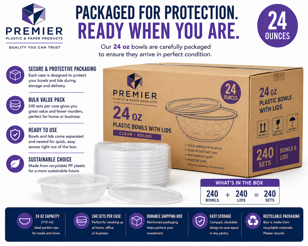 Premier Plastic Container BOWL 24 OZ CLEAR
