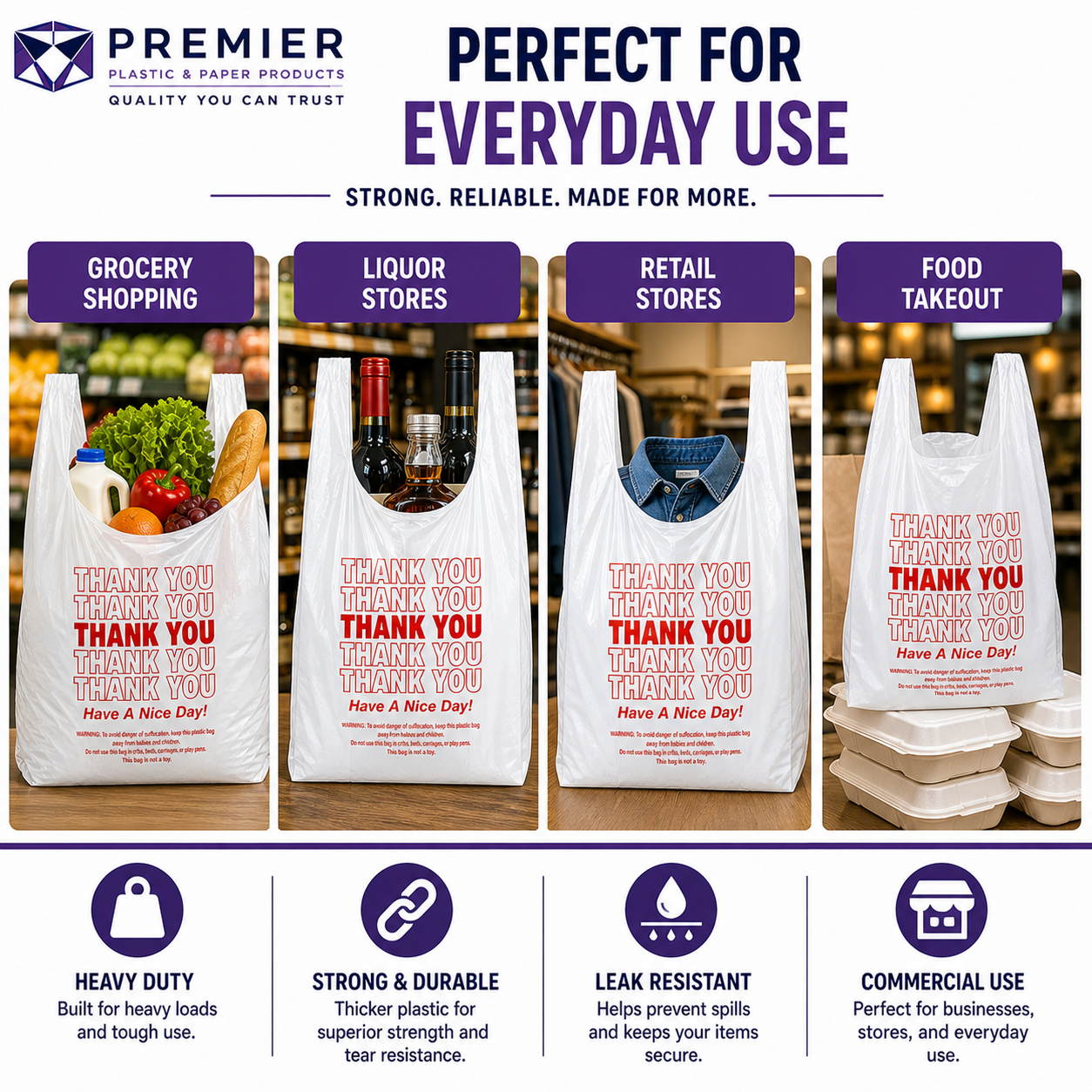 Premier 1/6 Easy Open 1000 WHITE THANK YOU SUPER HEAVY BAG