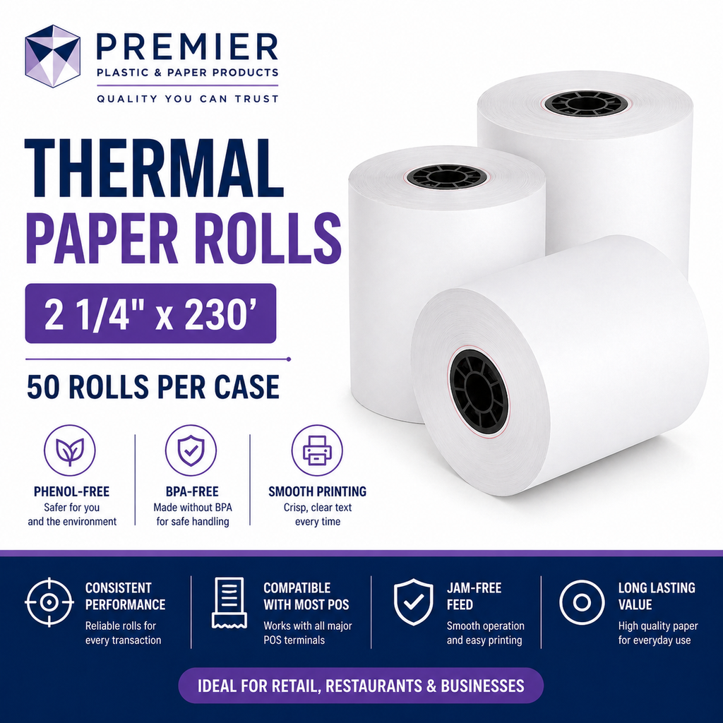 2 1/4" x 230' Thermal Paper Rolls (50 Rolls per Case)