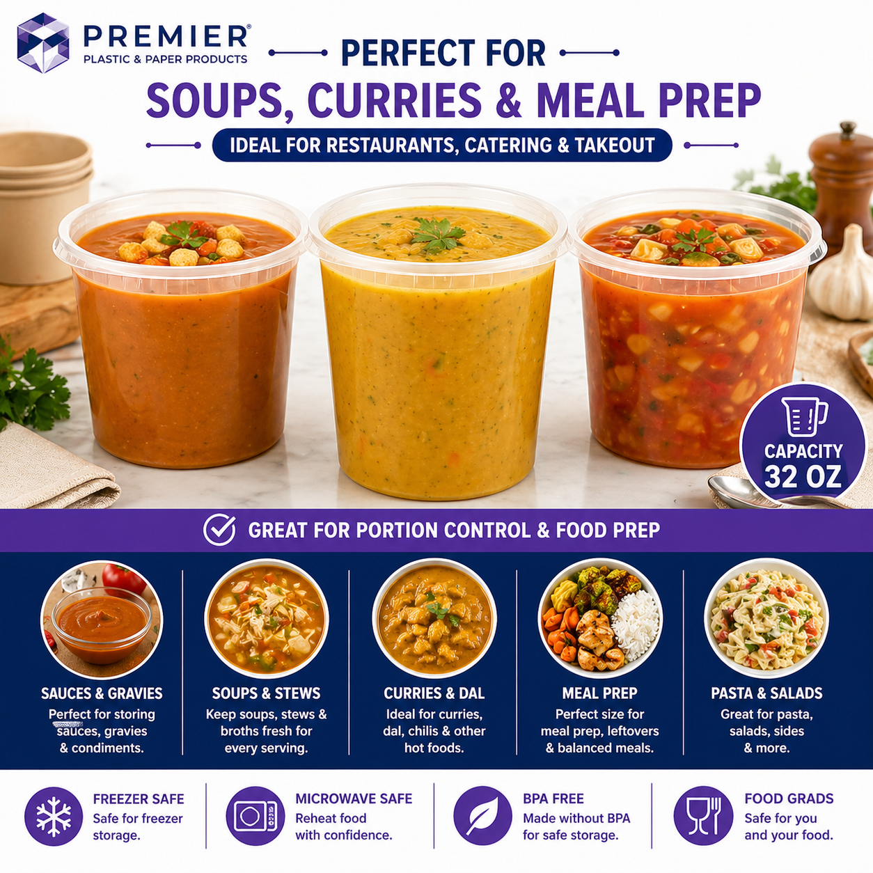Premier Plastic Container SOUP FROSTED 32 OZ 240CT