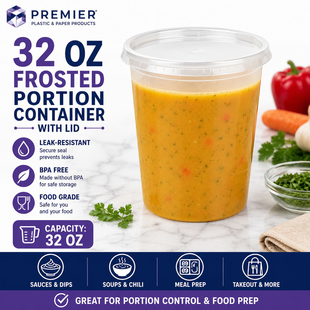 Premier Plastic Container SOUP FROSTED 32 OZ 240CT