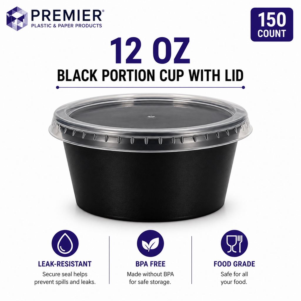 Premier Plastic Container ROUND 12 OZ W LID 150 CT
