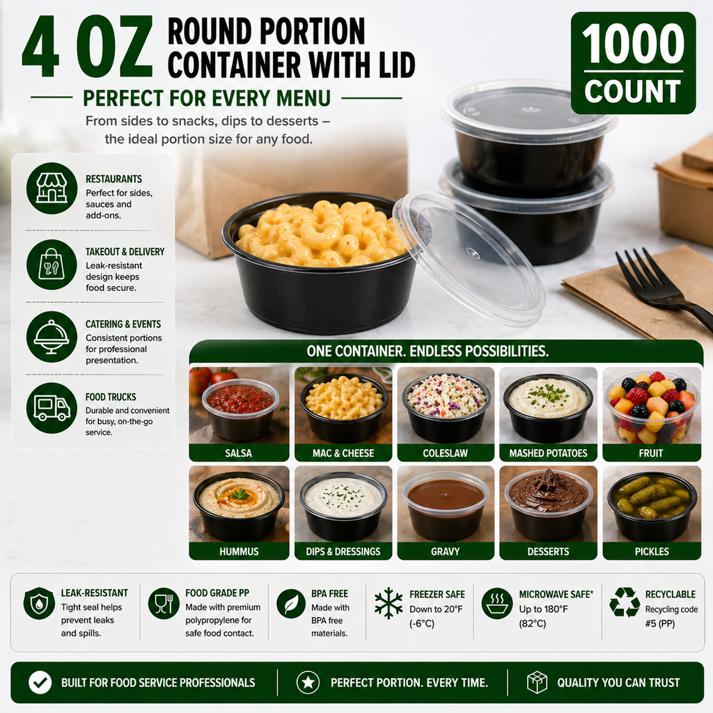 Premier Plastic Container ROUND 4 OZ W LID 1000 CT