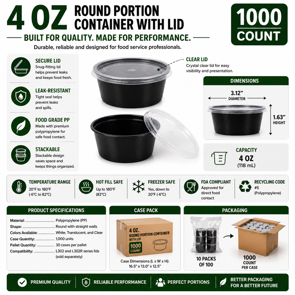 Premier Plastic Container ROUND 4 OZ W LID 1000 CT