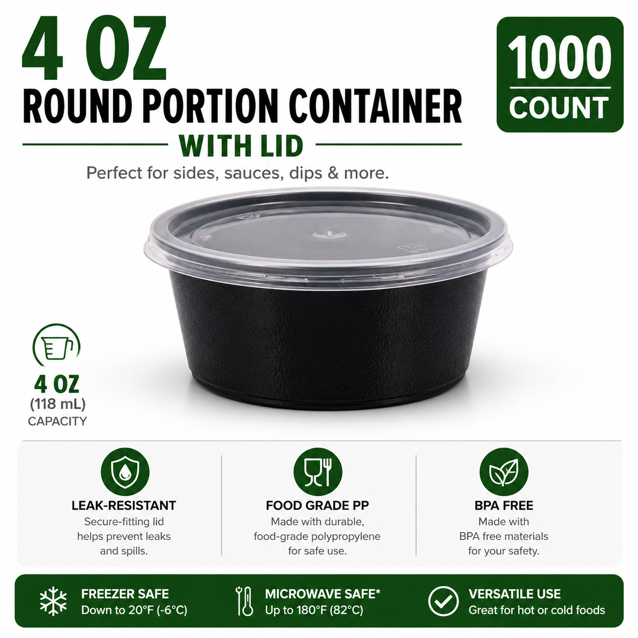 Premier Plastic Container ROUND 4 OZ W LID 1000 CT