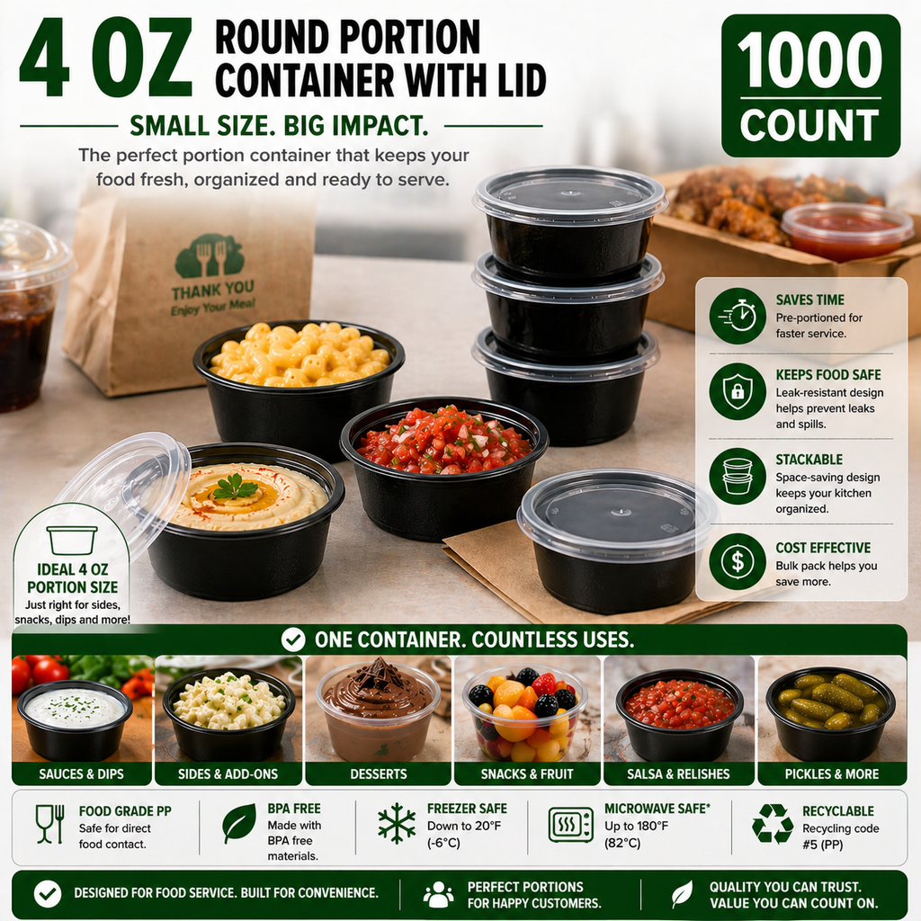 Premier Plastic Container ROUND 4 OZ W LID 1000 CT