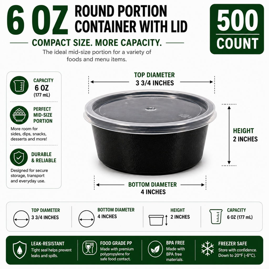 Premier Plastic Container 6 OZ BLACK W LID 500 CT
