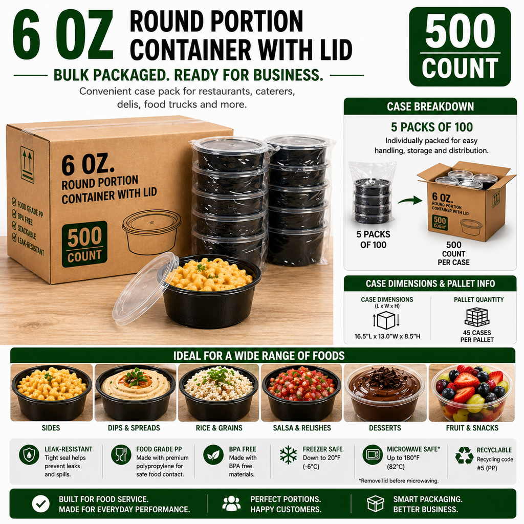 Premier Plastic Container 6 OZ BLACK W LID 500 CT