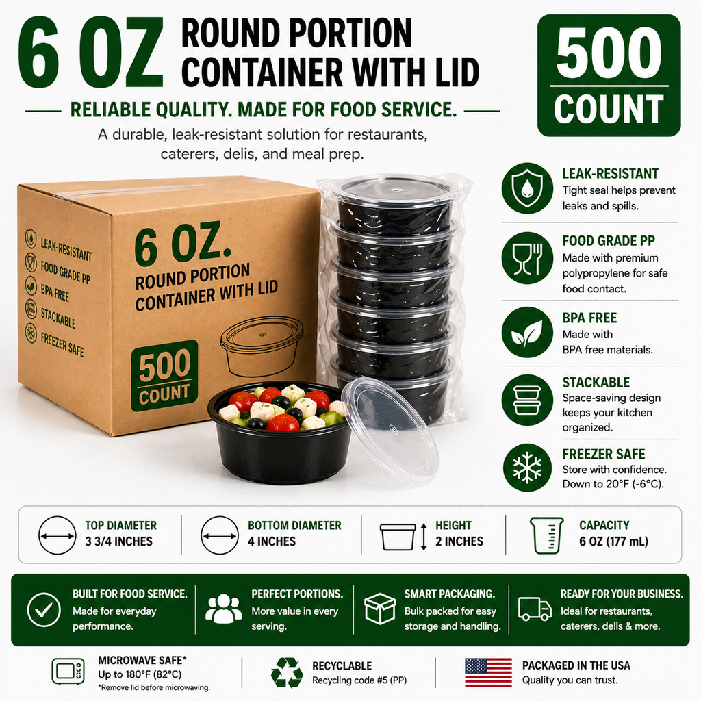 Premier Plastic Container 6 OZ BLACK W LID 500 CT