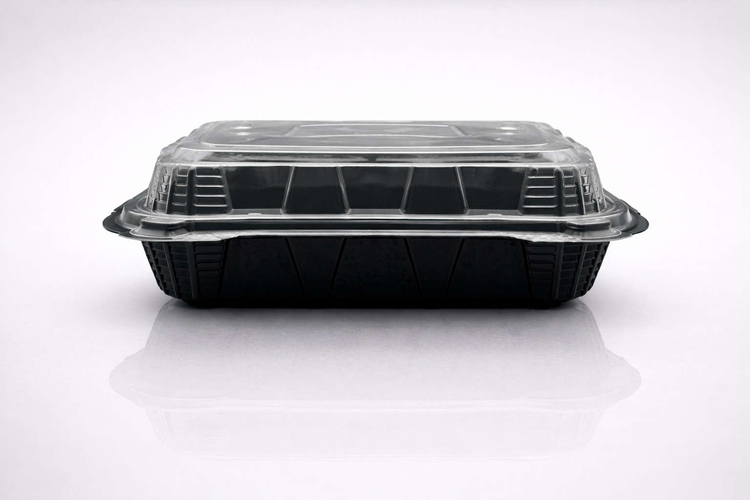 Premier Plastic Container Hinged 9/9-3 COMPARTMENT 100 CT Black W Clear Lid