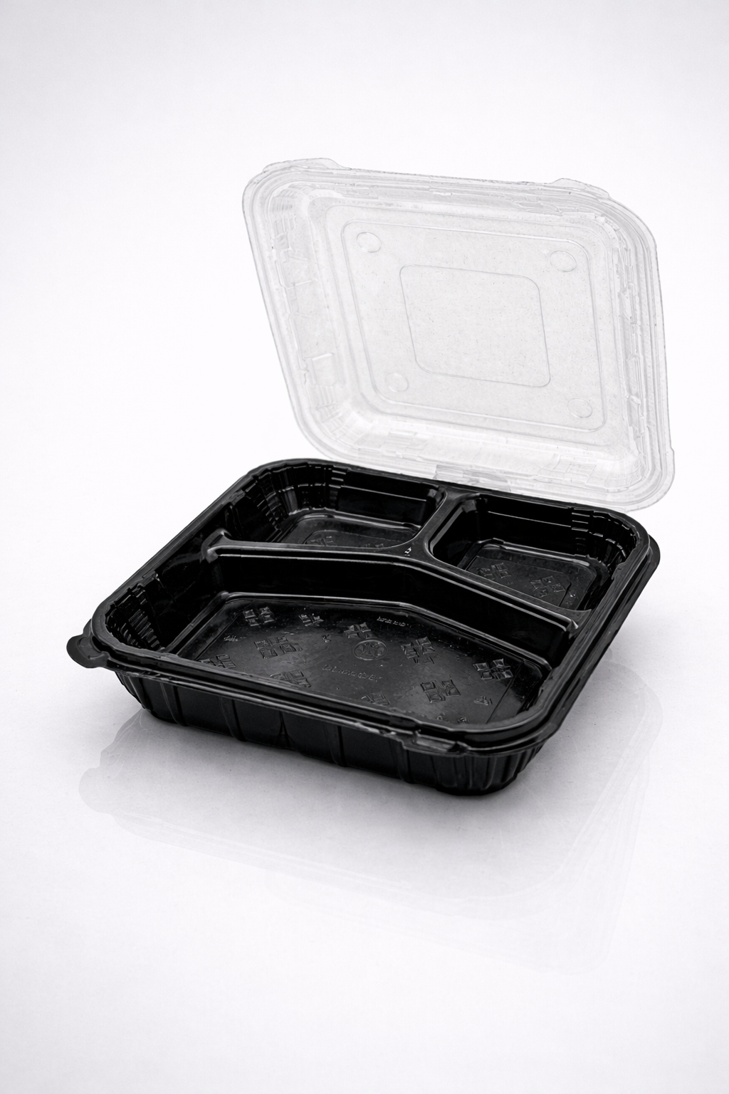 Premier Plastic Container Hinged 9/9-3 COMPARTMENT 100 CT Black W Clear Lid