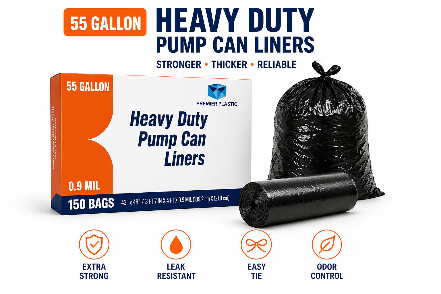 Premier Can Liner 55 GAL PUMP 150 CT BLACK