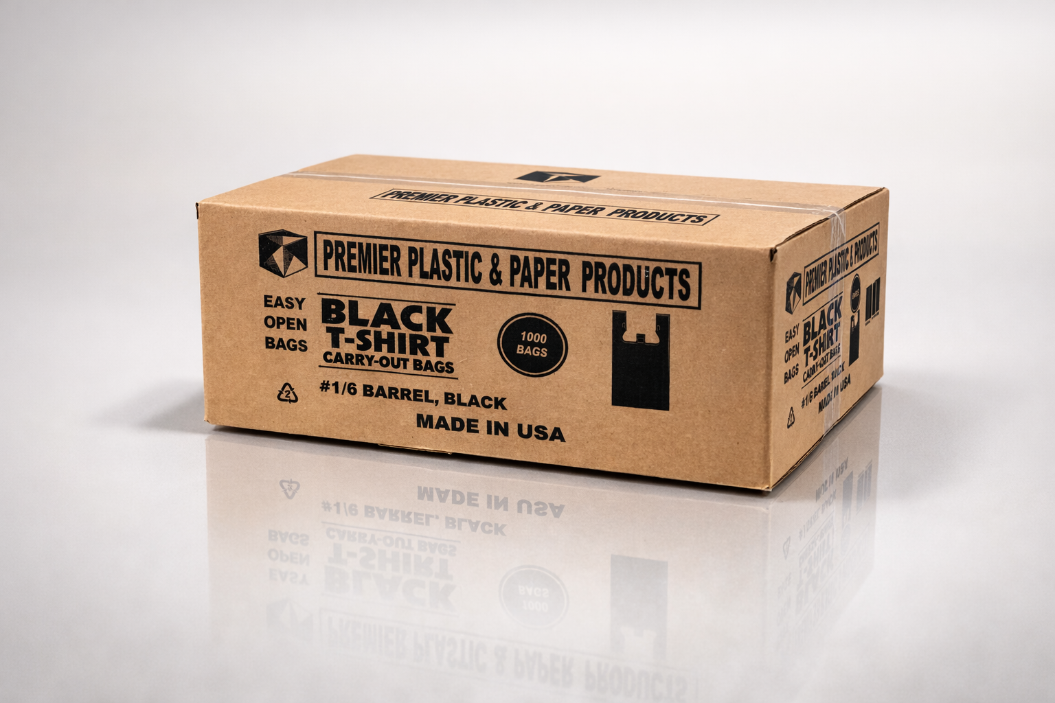 Premier 1,000 Count Black T-Shirt Carryout Bags, 11.5" x 6.5" x 22"
