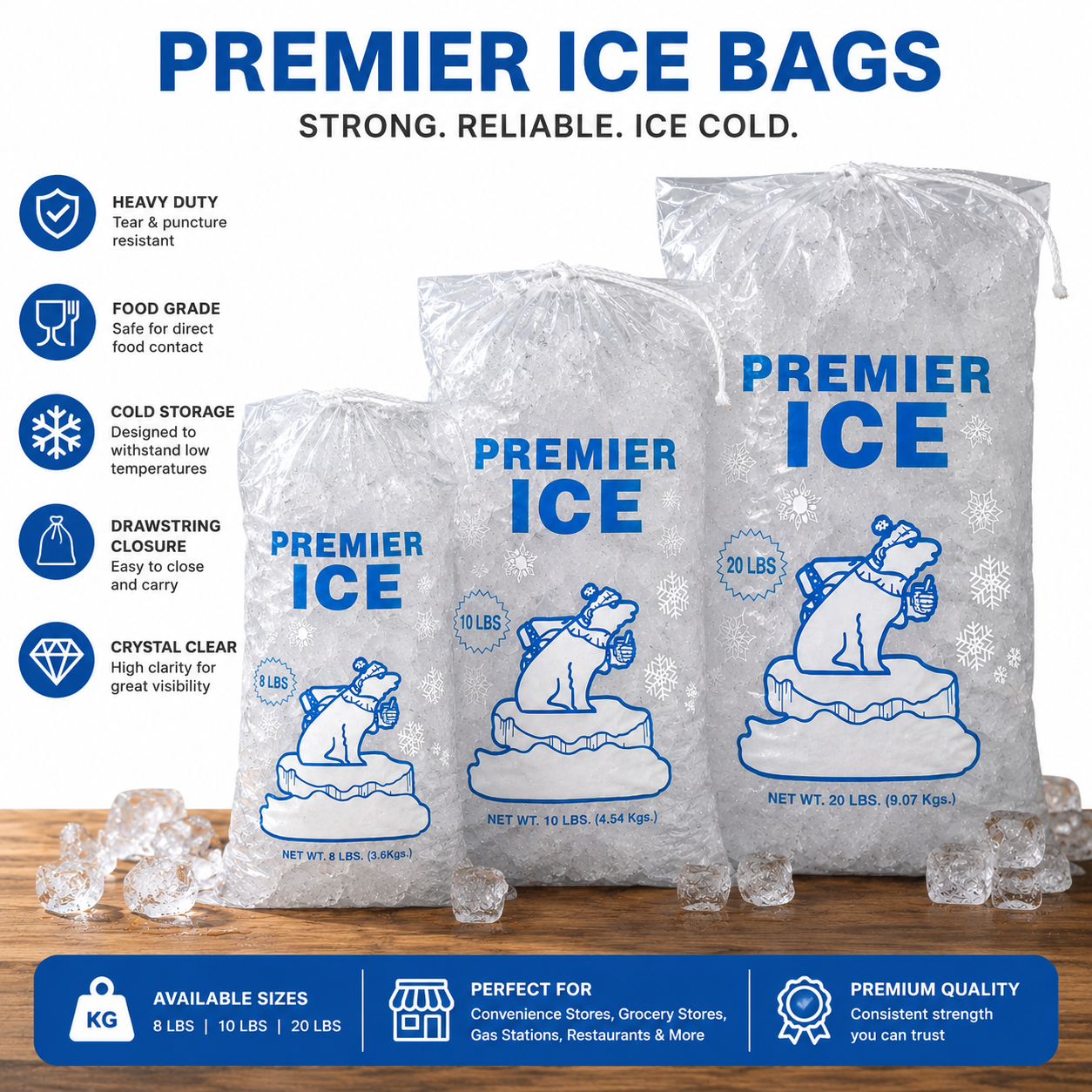 Ice Bags  with drawstrings