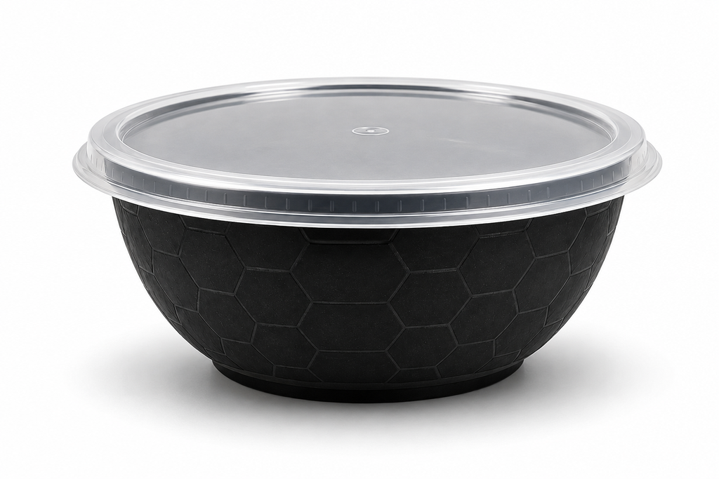 Round Soup Bowl with Lid - Black and Clear | Pack of 150