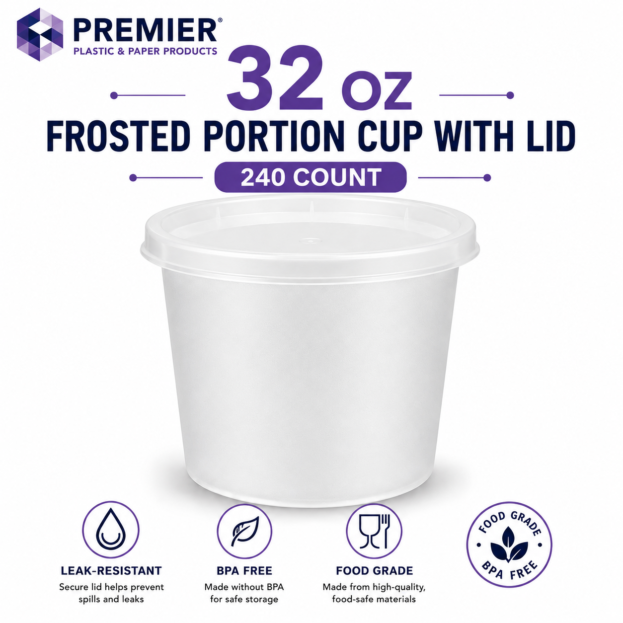 Round Frosted Deli Food Container with Lid | Pack of 240