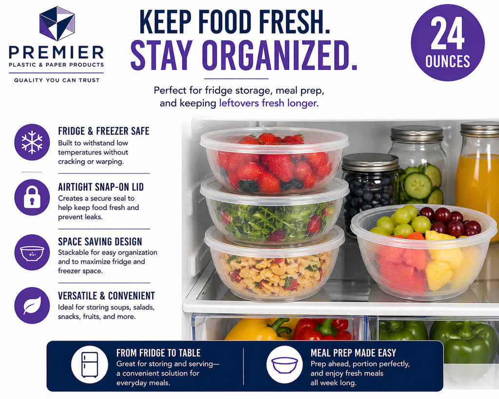 Premier Plastic Container BOWL 24 OZ CLEAR