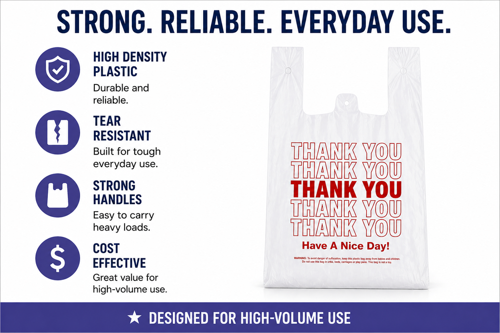 1/6 Large Easy Open 1000 CT White Thank You Bags