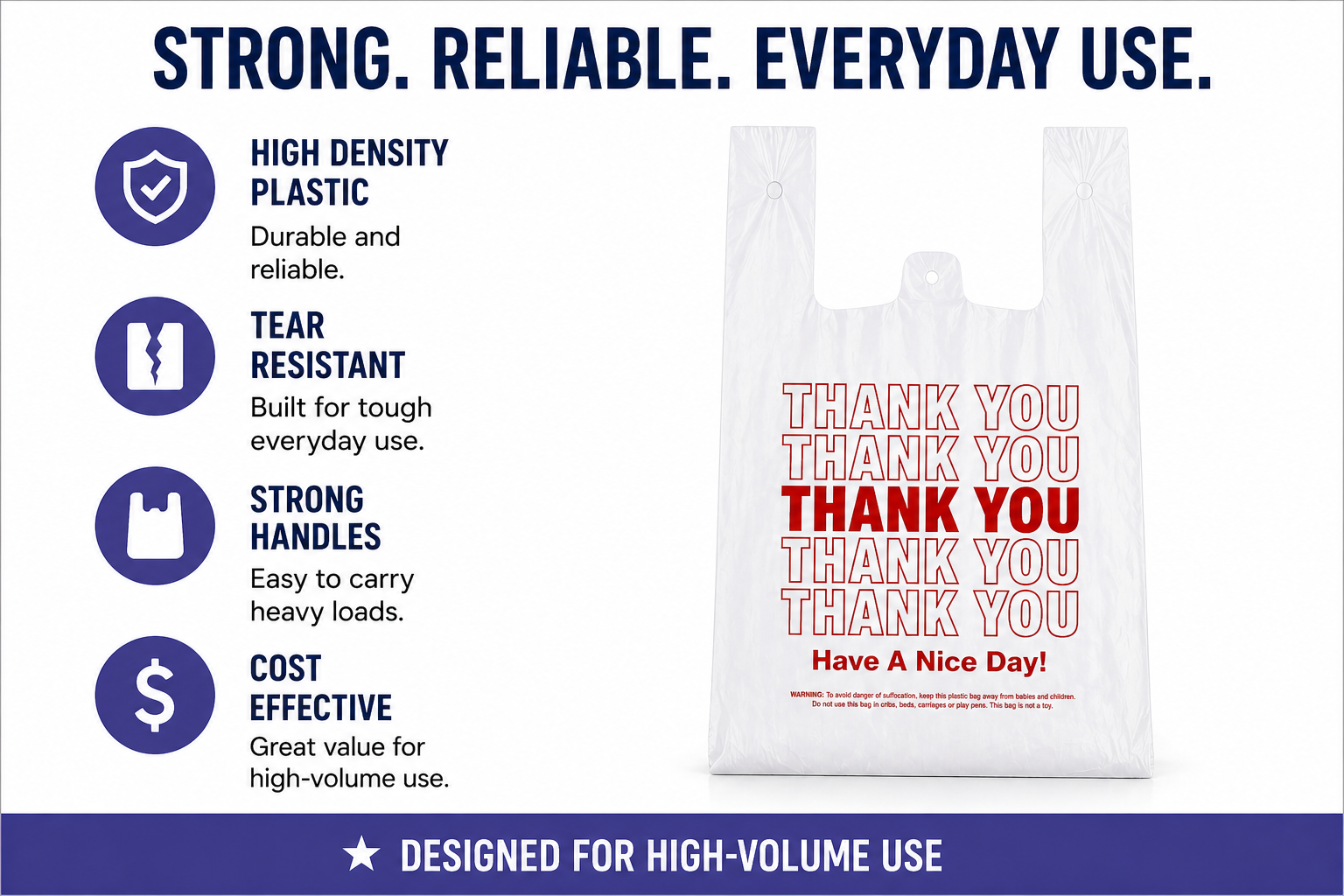 1/6 Large Easy Open 1000 CT White Thank You Bags