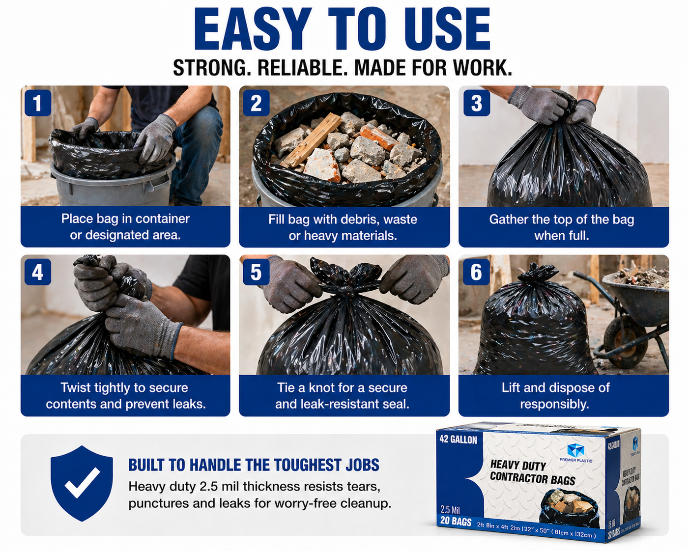 Premier Can Liner 42 GAL 20 Bags 4PACK