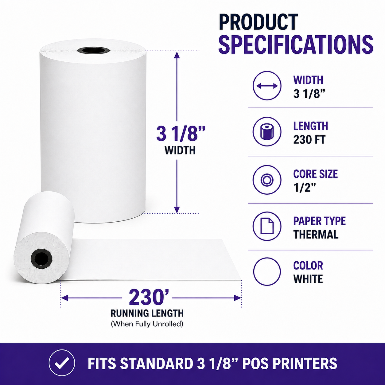 3 1/8" x 230' Thermal Paper Rolls