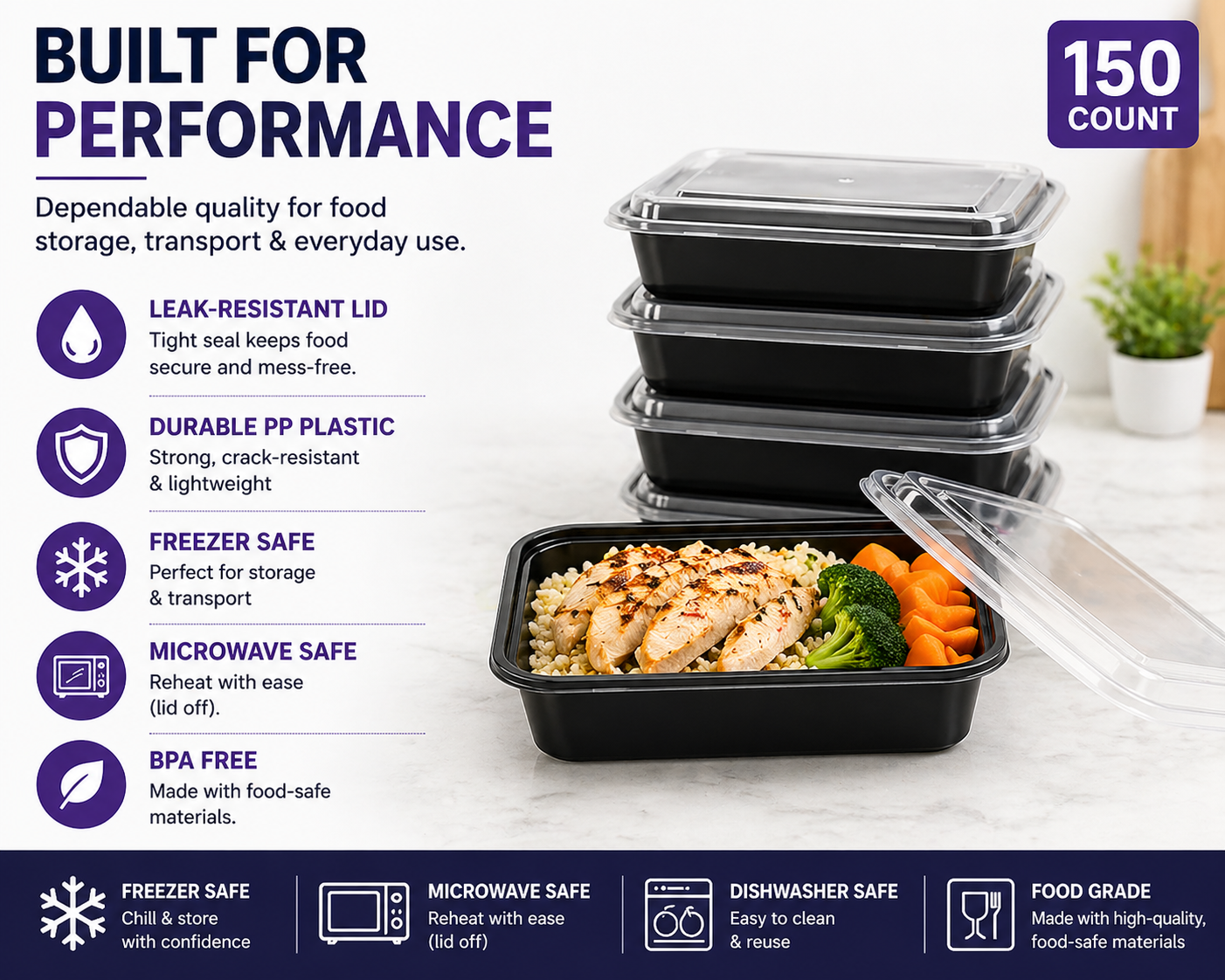 Premier Plastic Container RECTANGLE 16 OZ W LID 150 CT