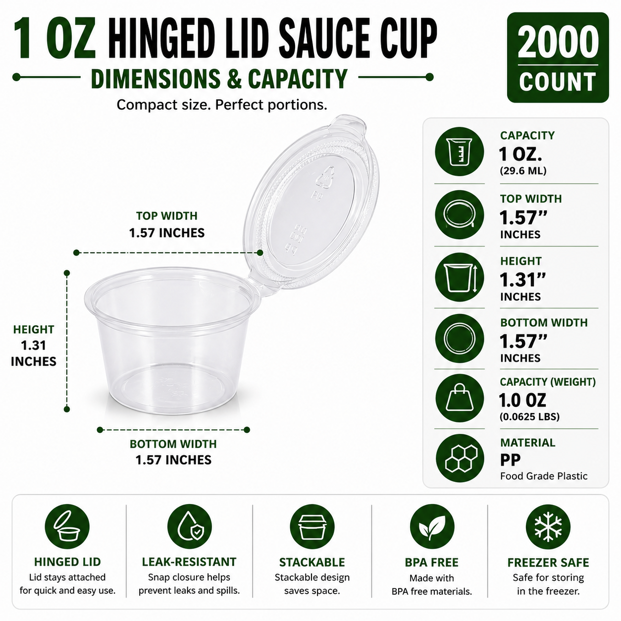 Premier Plastic Container 1oz CLEAR W/LID 2000CT