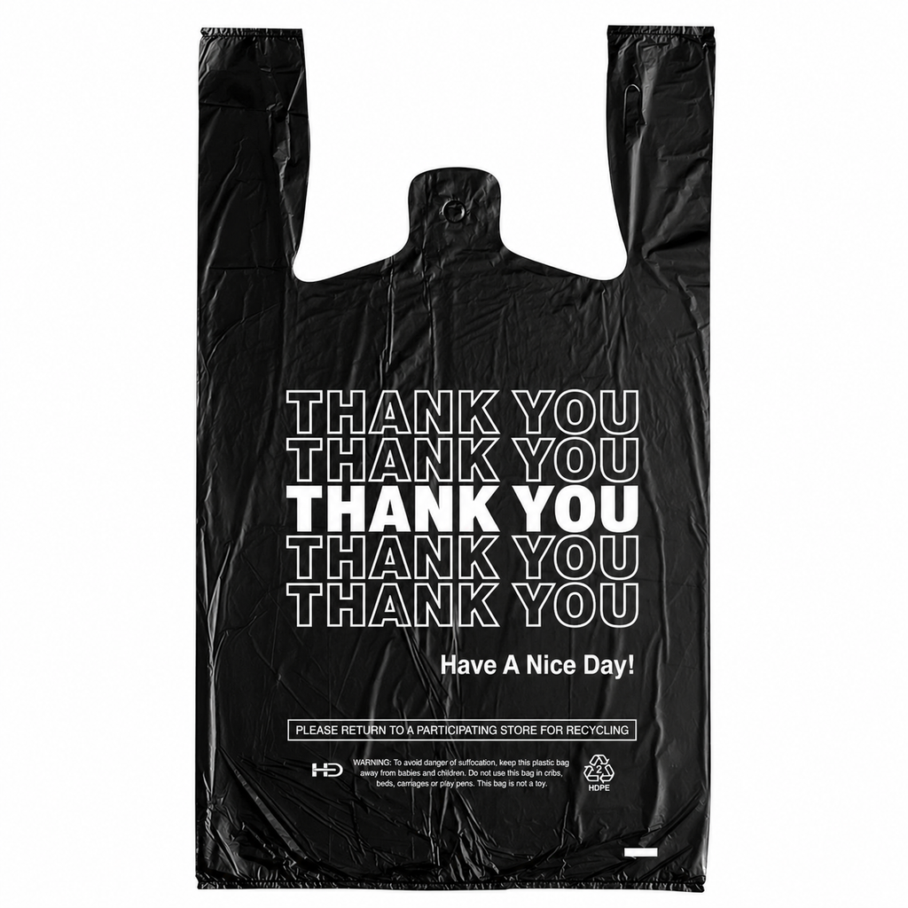 1/6 Easy Open 1000 CT Black Thankyou Bags