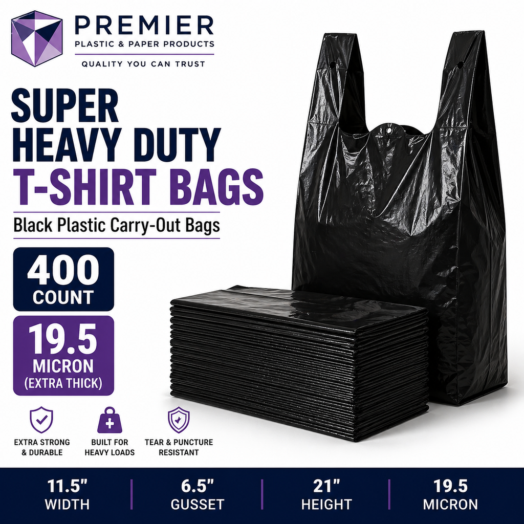 1/6 Large Easy Open 400pc BLACK SUPER HEAVY DUTY Plastic Bag