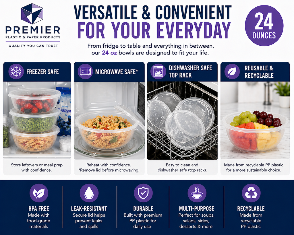 Premier Plastic Container BOWL 24 OZ CLEAR