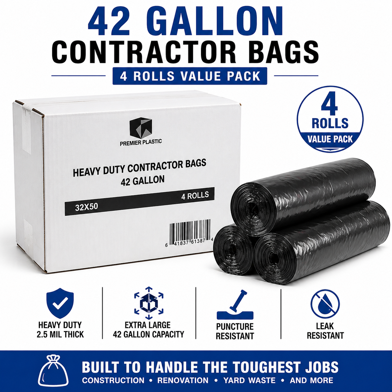 Premier Can Liner 42 GAL 20 Bags 4PACK