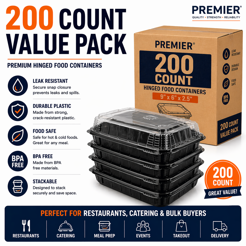 Premier Plastic Container Hinged 9/6 200 CT