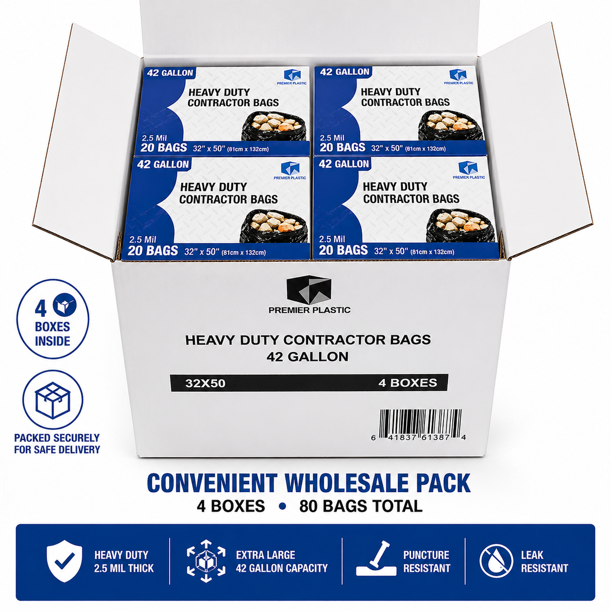 Premier Can Liner 42 GAL 20 Bags 4PACK