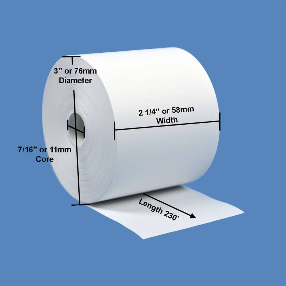 2 1/4" x 230' Thermal Paper Rolls (50 Rolls per Case)