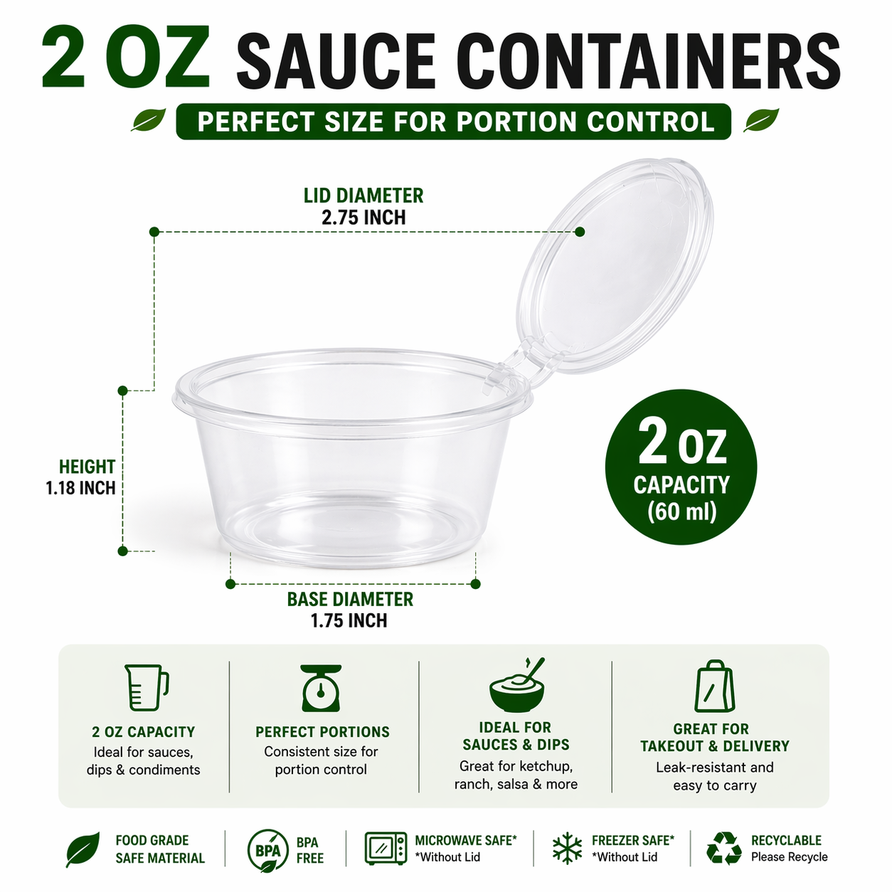 Premier Plastic Container 2oz CLEAR W/LID 1000CT