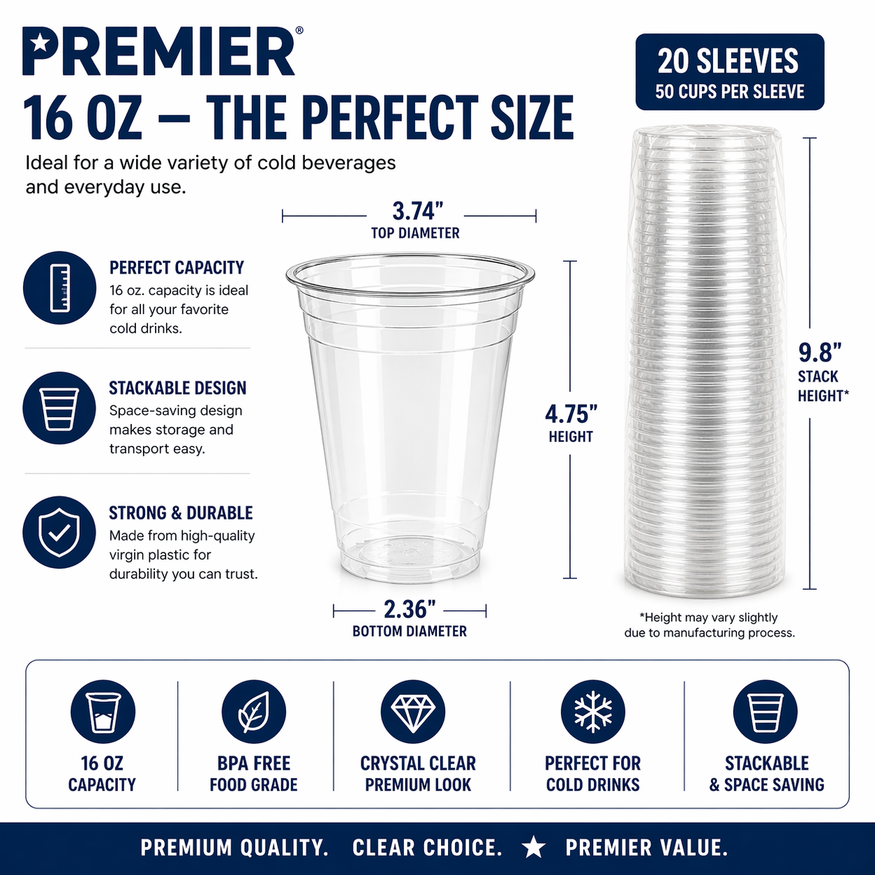 Premier PET GLASS 16 OZ 1000 CT